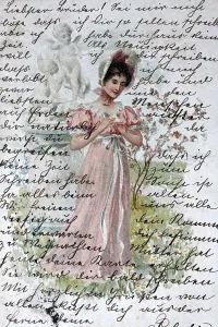 Historic postcard with a Biedermeier woman