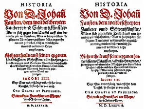Historic print, 1587-88, front page of the first and the second Faust book