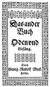 Historic print, 1619, front page of the book Oden und Gesaenge by George Rodolf Weckherlin