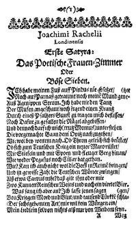 Historic print of 1664, page of a book by Joachim Rachel also known as Der deutsche Juvenal