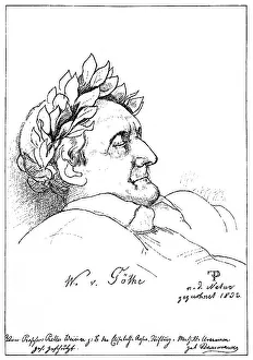 Historic print, drawing, 1832, portait of the dead Johann Wolfgang von Goethe