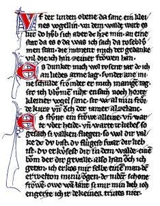 Historic print, manuscript by Dietmar von Aist