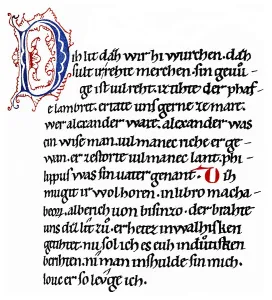 Historic print, manuscript, the German Alexanderlied