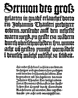 Historic print, manuscript, sermon by Johannes Tauler