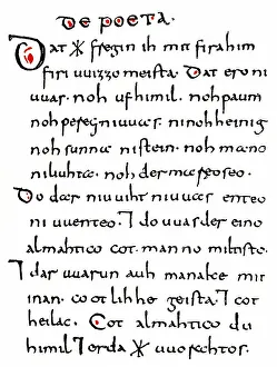 Historic print, manuscript, The Wessobrunn Prayer or the Wessobrunn Creation Poem