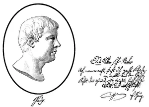 Historic print, portrait and historical manuscript of Johann Christoph Haug