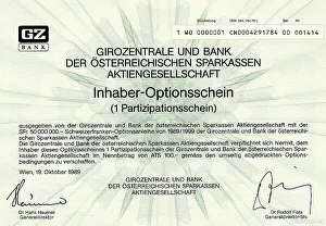 Historic security, warrant, Girozentrale und Bank der Oesterreichischen Sparkassen Aktiengesellschft