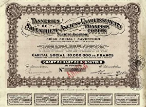 Historic share certificate, 250 Belgian francs