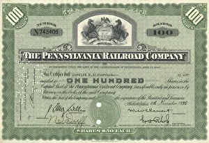 Historic share certificate, The Pennsylvana Railroad Company