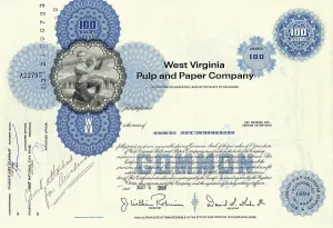 Historic share certificate, West Virginia Pulp and Paper Company
