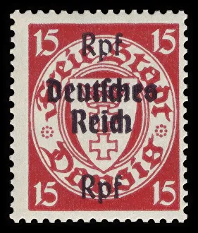 Historic stamp, German Reich, Danzig postage stamp series with overprint