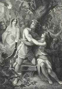 Historic steel engraving, illustration on Peregrinus Proteus