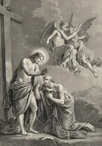 Historic steel engraving, religious scene from The Messiah