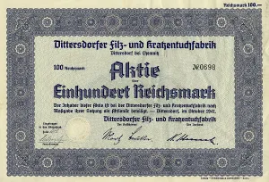 Historic stock certificate, 100 reichsmarks
