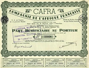 Historic stock certificate, colonial share certificate issued in 1936 in Paris