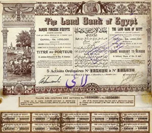 Historic stock certificate, The Land Bank of Egypt