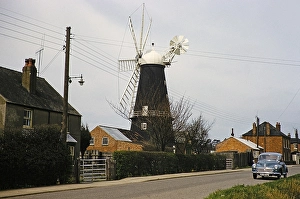 Historic windmill with Morris Minor car, Heckington, Lincolnshire, England, United Kingdom, early 1960s, also known as Pocklington's Mill, Europe