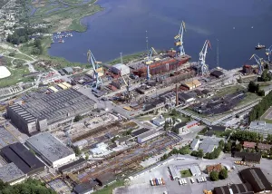 Historical aerial view of the shipyard in Wismar