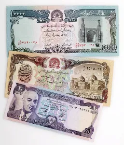 Three historical bank notes from Afghanistan