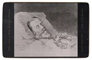 Historical cabinet map depicting Emperor Frederick III on his deathbed
