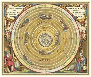 Historical celestial map depicting the Ptolemaic