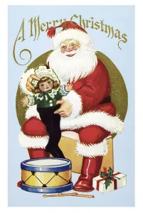 Historical Christmascard, Father Christmas with a doll