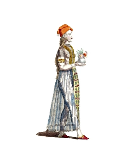 Historical clothing, fashion through the ages, style of dress of a lady from India, Hindustan region, around 1700, digitally restored reproduction of a model from the 18th/19th century, exact date unknown