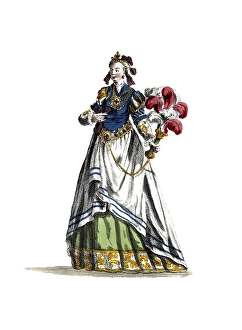 Historical clothing, fashion in the course of time, traditional costume of a noble woman from Naples in the 18th century, Italy, digitally restored reproduction of a model from the 18th/19th century, exact date unknown