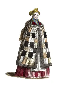 Historical clothing, fashion in the course of time, traditional costume of a noble woman from Silesia in 1577, digitally restored reproduction of a model from the 18th/19th century, exact date unknown