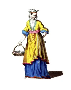 Historical clothing, fashion in the course of time, clothing of a maid in China, 18th century, digitally restored reproduction of a model from the 18th/19th century, exact date unknown