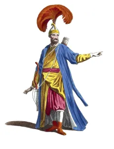 Historical clothing, fashion over the course of time, clothing of the bodyguard of the Grand Seignior, Emperor of the Turks, in 1700, digitally restored reproduction of a model from the 18th/19th century, exact date unknown
