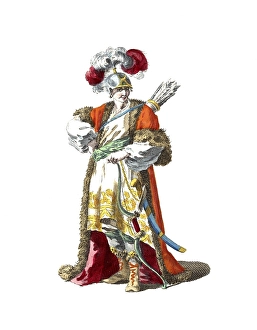 Historical clothing, fashion over the course of time, clothing of the bodyguard of the Grand Seignior, Emperor of the Turks, in 1749, digitally restored reproduction of a model from the 18th/19th century, exact date unknown