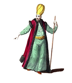Historical clothing, fashion over the course of time, clothing of the master of ceremonies to the Grand Duke in 1700, Ottoman Empire, Turkey, digitally restored reproduction of a model from the 18th/19th century, exact date unknown