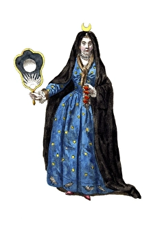 Historical clothing, fashion in the course of time, night, symbolic representation by a woman in 18th century clothing, digitally restored reproduction of an 18th/19th century model, exact date unknown
