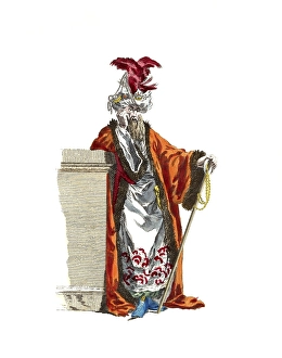 Historical clothing, fashion over time, clothing of a commander of a troop of 100 men acting as bailiffs in the courts, 1742, digitally restored reproduction of a model from the 18th/19th century, exact date unknown, man in antique