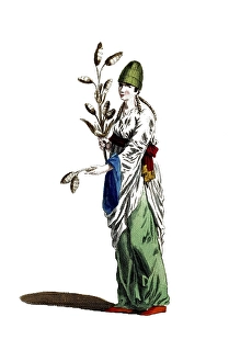 Historical clothing, fashion over time, traditional costume of a woman from the East Indies in 1581Indes Orientales