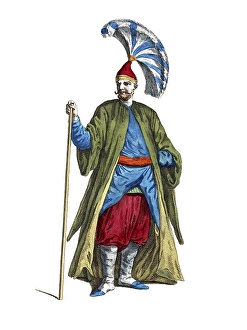 Historical clothing, fashion over time, clothing of the Tchorbadgi or Captain of the Janesaries, 1700, Ottoman Empire, digitally restored reproduction of a model from the 18th/19th century, exact date unknown
