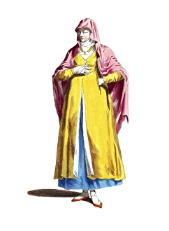 Historical clothing, fashion over time, morning dress of a lady from the city of Pera in Natolia in 1568, Ottoman Empire, Turkey, digitally restored reproduction of an 18th/19th century model, exact date unknown