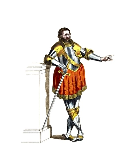 Historical clothing, fashion over time, Pierre du Terrail, Chevalier de Bayard (1476, 30 April 1524) was a French general, the knight without fear or reproach, digitally restored reproduction of an 18th/19th century model, exact date unknown