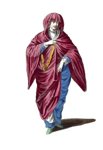 Historical clothing, fashion over time, The woman of a French merchant in a dress from around 1700, France, digitally restored reproduction of a model from the 18th/19th century, exact date unknown, woman in elegant red dress with blue detail