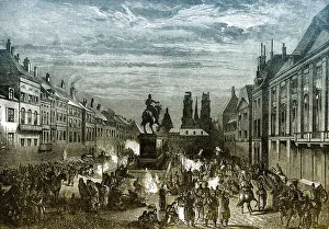 Historical drawing, entry of the German troops after the Battle of Orleans on 4 December 1870