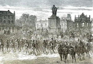 Historical drawing, German troops enter Nancy