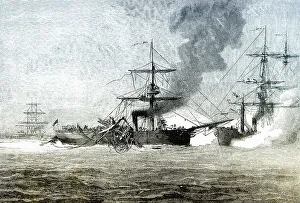 Historical drawing, Naval Battle of the steam gunboat of the Chamaeleon-class Meteor