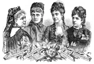 Historical drawing, portraits of female opera singers from the 19th Century