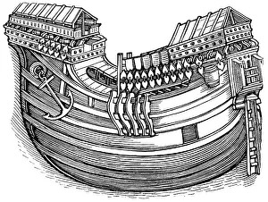 Historical drawing of a ship's hull