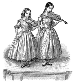 Historical drawing, the sisters Mary and Teresa Milanello