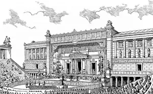 Historical drawing, the Theatre of Dionysus in ancient Greece