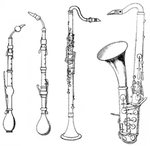 Historical drawing, woodwind instruments