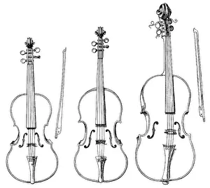Historical drawings, various forms of string instruments