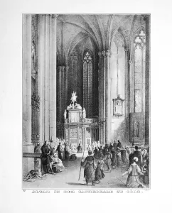 Historical engraving, altar in Cologne Cathedral